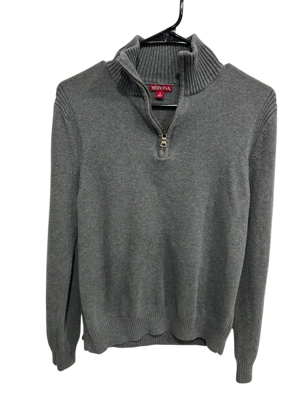 Merona Small Gray Half Zip Ribbed Cotton Mens Sweater Minimalist Old Money
